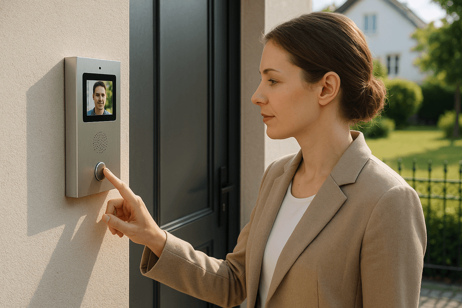 Mejora la seguridad de tu hogar con porteros electrónicos que permiten gestionar el acceso y comunicarte mediante audio y video desde tu smartphone.