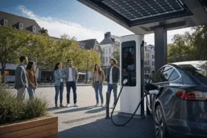 La industria automovilística avanza hacia un futuro verde con recarga eléctrica rápida y bidireccional, estaciones solares y carga comunitaria para mejorar la movilidad.